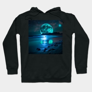 The Blue Moon Rising Over the Ocean Hoodie